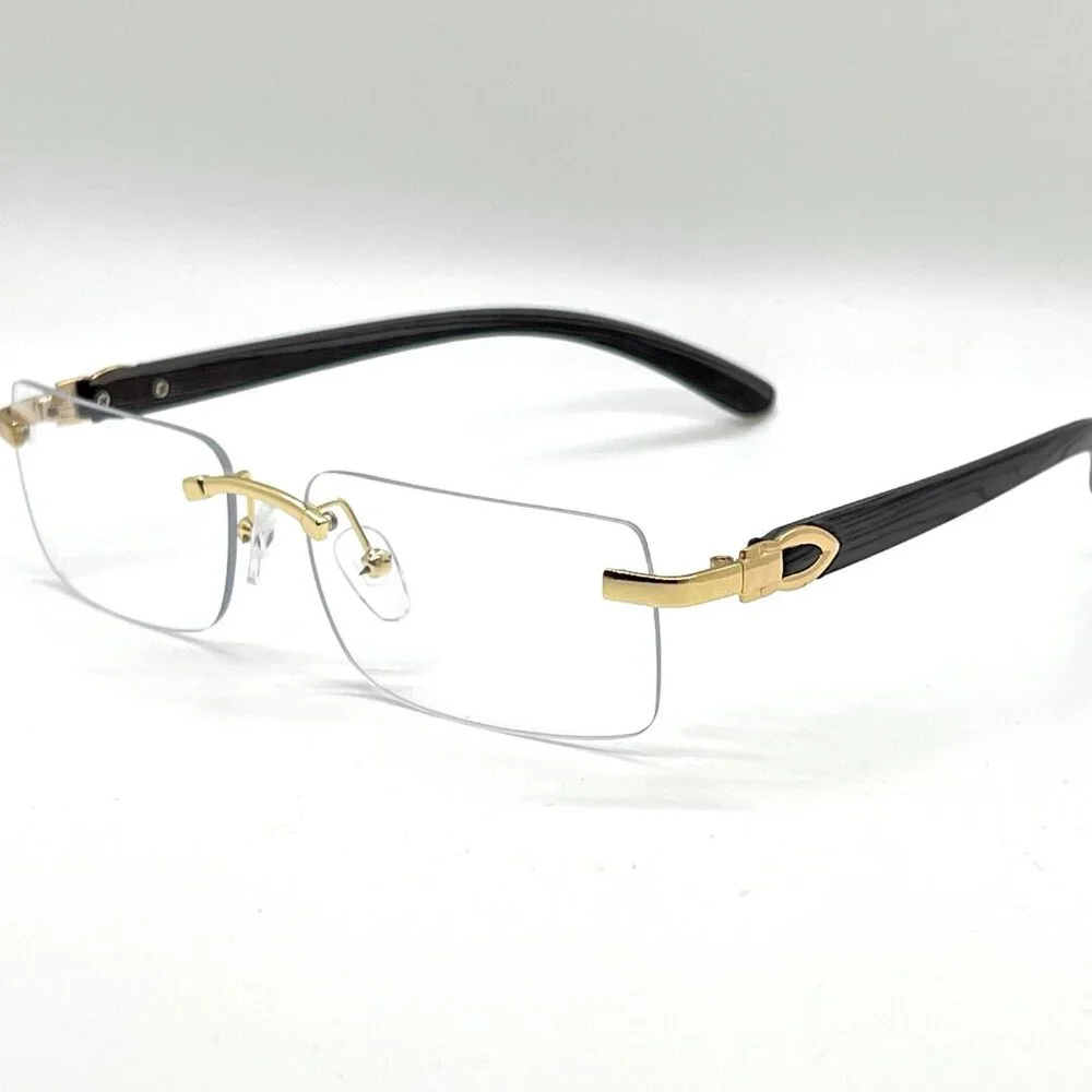 Men Hip Hop Sunglasses Square Rimless Gold Clear Lens Trendy Shades Retro Lentes